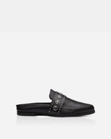 Tuesday Western Leather Mule – Black/Silver