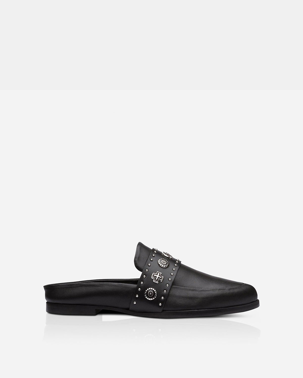 Tuesday Western Leather Mule – Black/Silver by Aurelia Sun