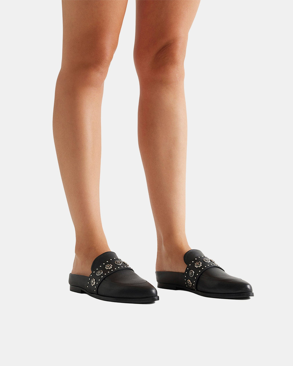 Tuesday Western Leather Mule – Black/Silver by Aurelia Sun