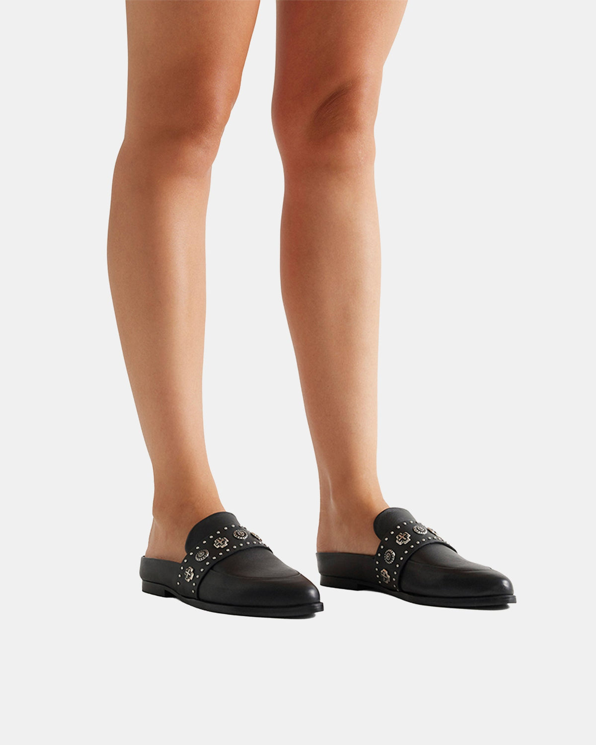 Tuesday Western Leather Mule – Black/Silver by Aurelia Sun