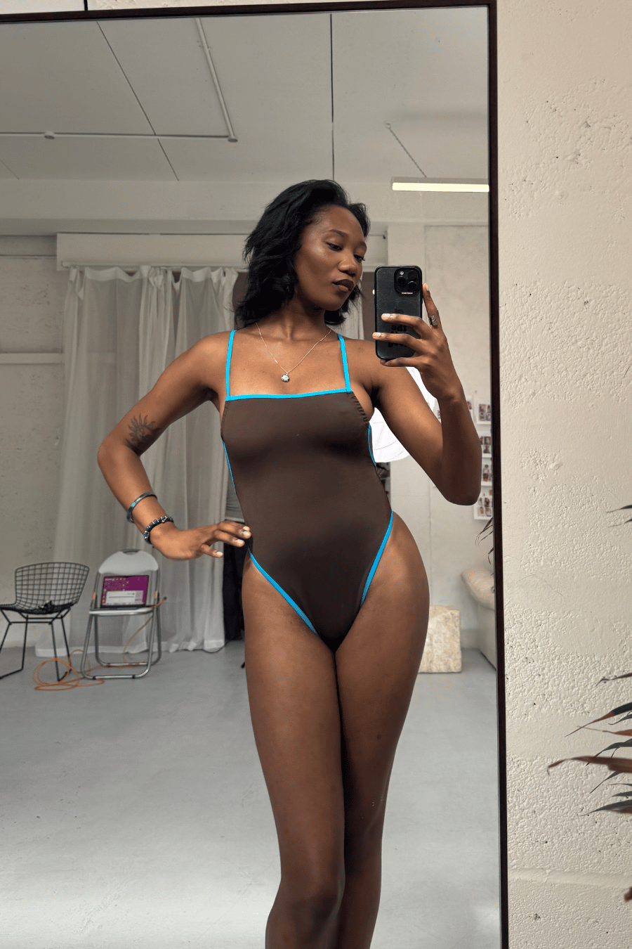 Mocha Bandeau High-Leg Swimsuit