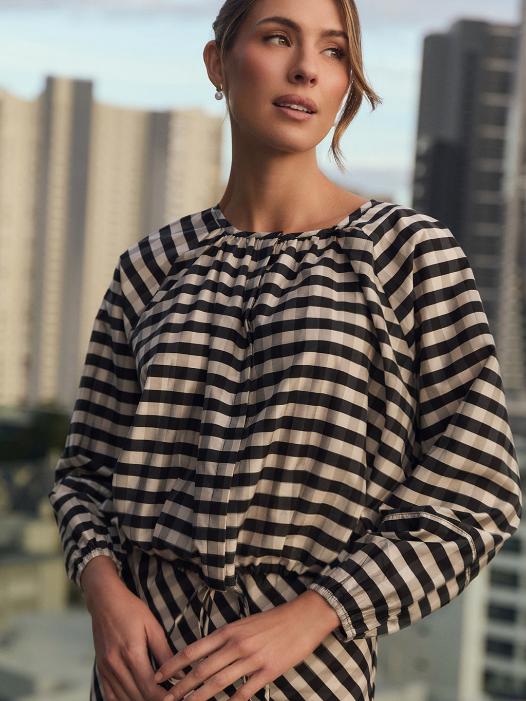 Yasmine Gingham Raglan Blouse by Aurelia Sun