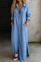Delana Button-Down Midi Dress – Blue