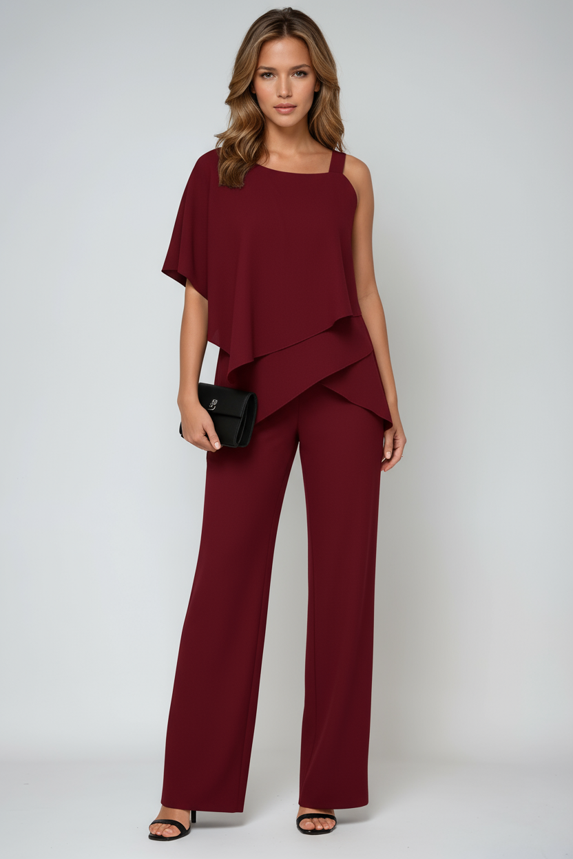Asymmetric Overlay Wide-Leg Jumpsuit