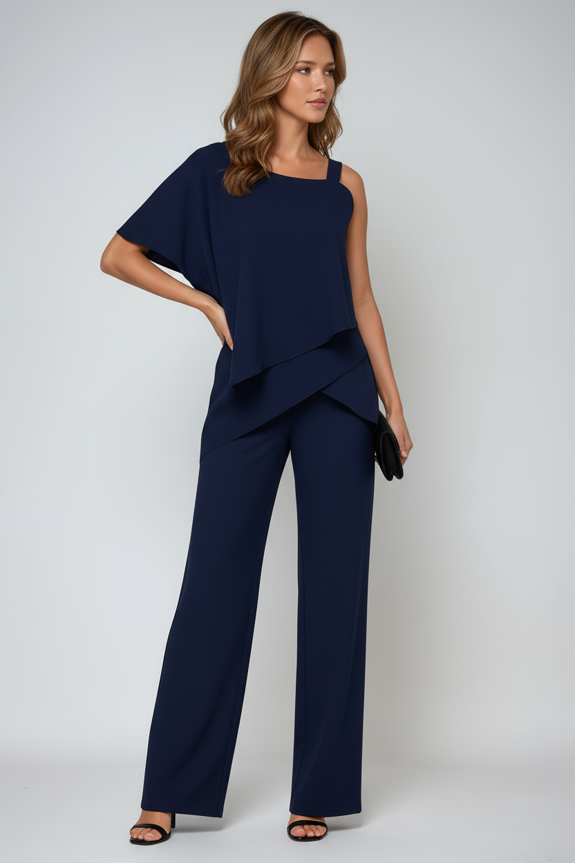 Asymmetric Overlay Wide-Leg Jumpsuit