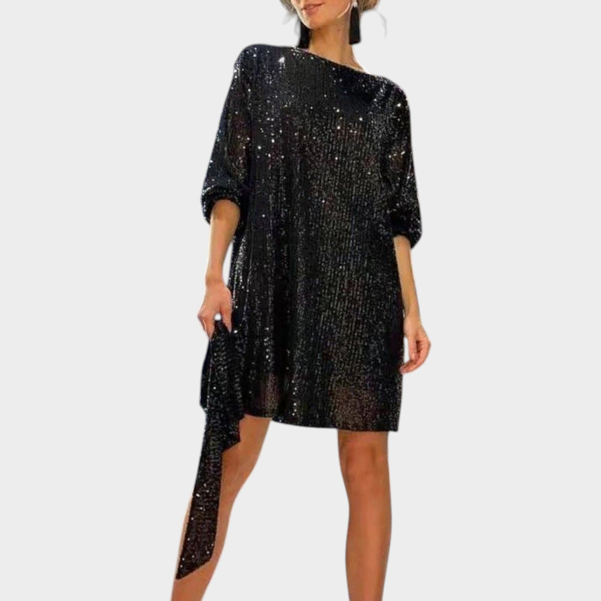 Bianca Sequin Tie-Waist Mini Dress in Black by Aurelia Sun