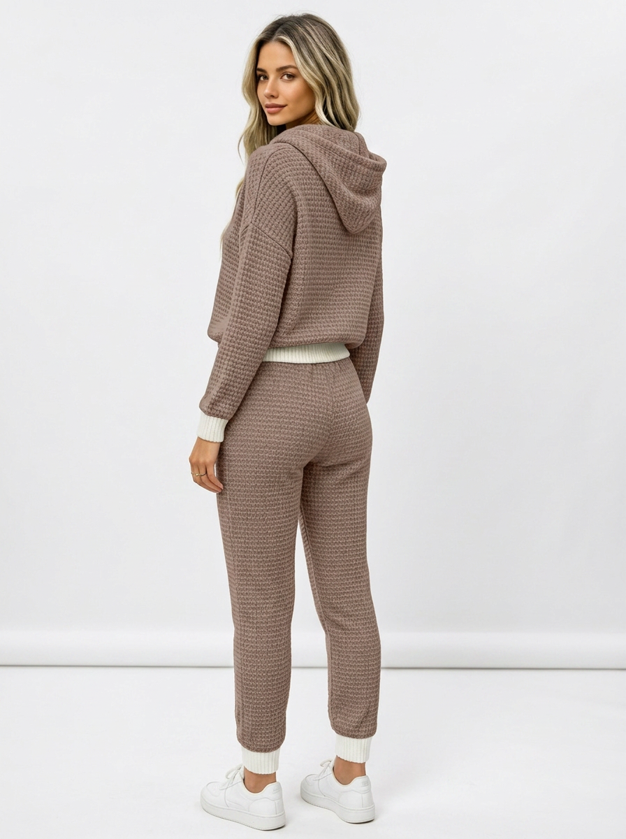Noelle Waffle Hoodie Lounge Set – Beige
