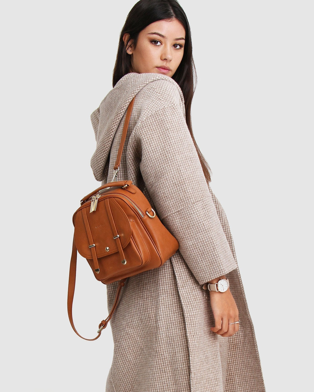 Harlow Hooded Wool Blend Coat – Beige by Aurelia Sun