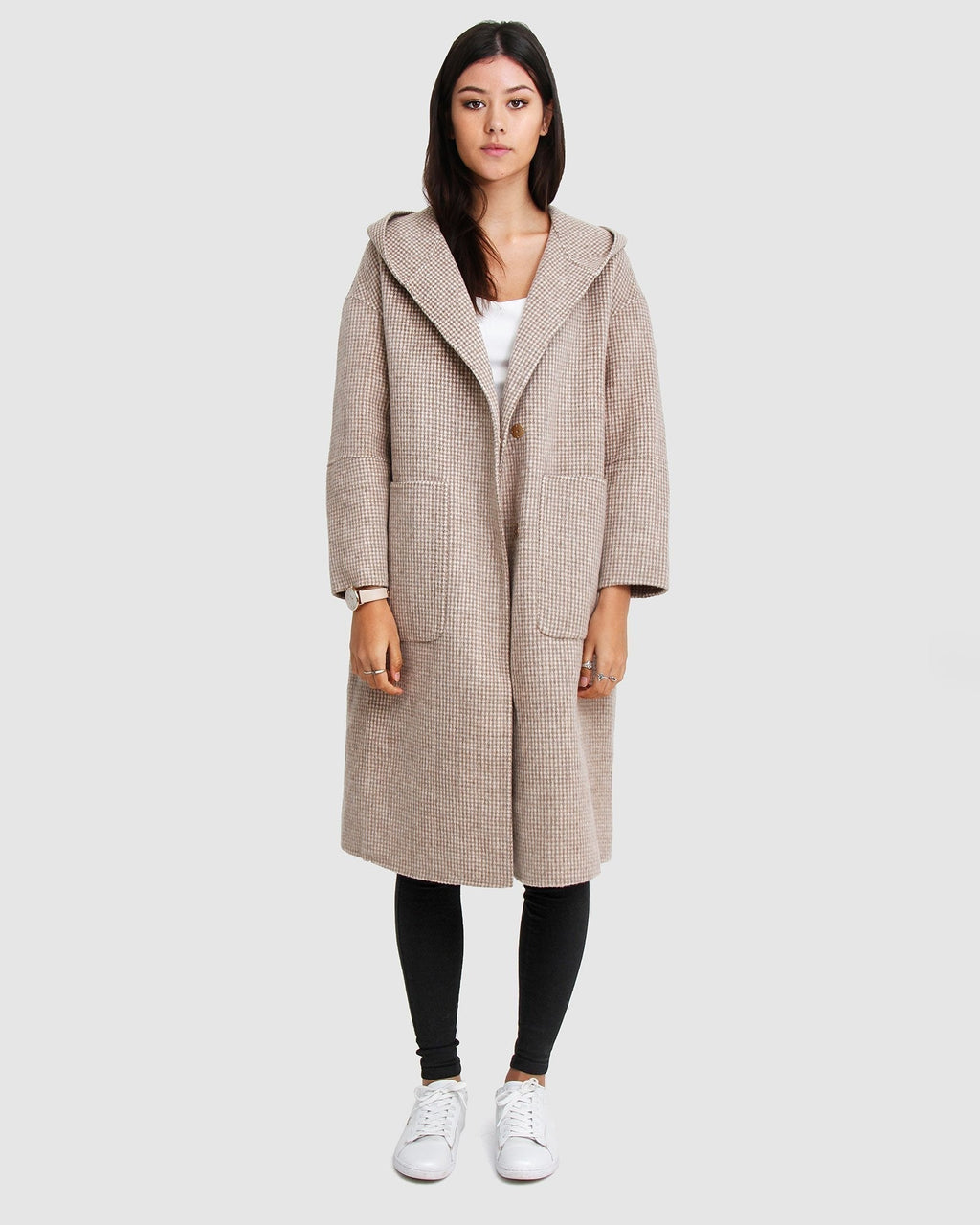 Harlow Hooded Wool Blend Coat – Beige by Aurelia Sun