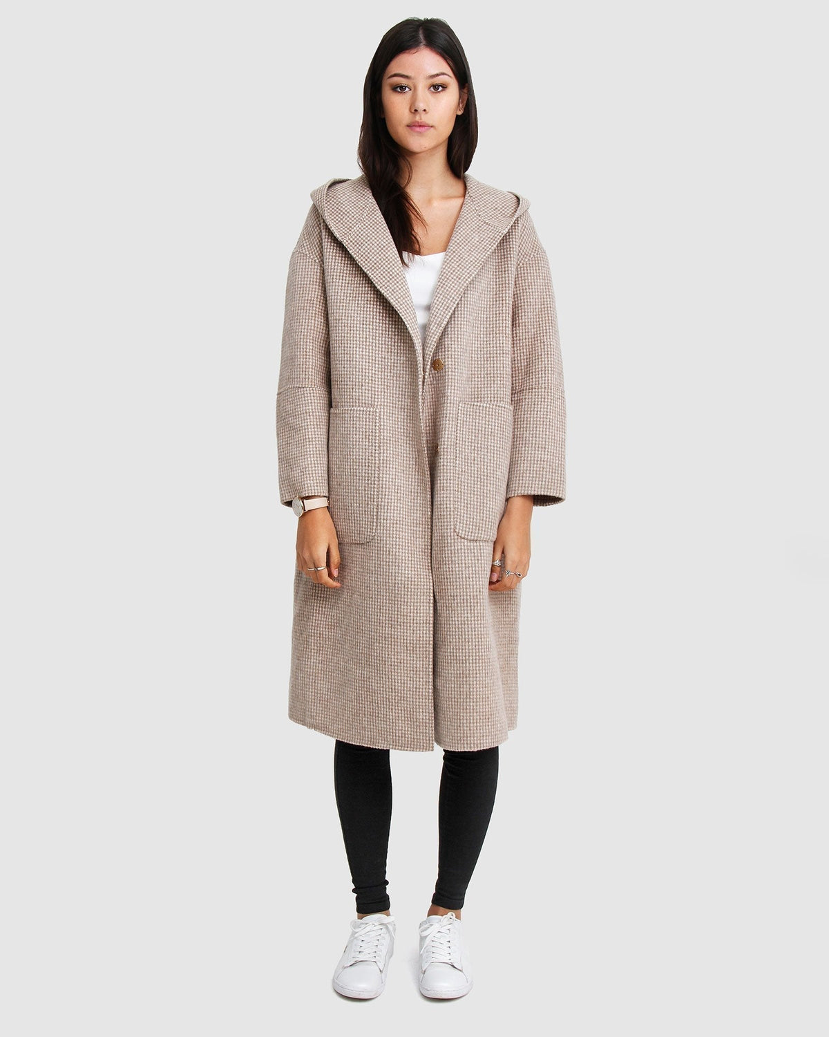 Harlow Hooded Wool Blend Coat – Beige by Aurelia Sun
