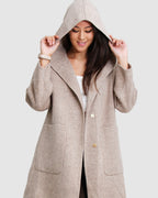 Harlow Hooded Wool Blend Coat – Beige by Aurelia Sun