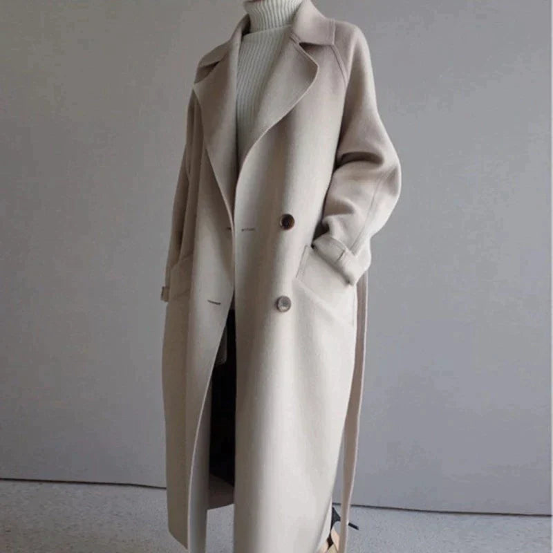 Women's Longline Wool Coat – Beige