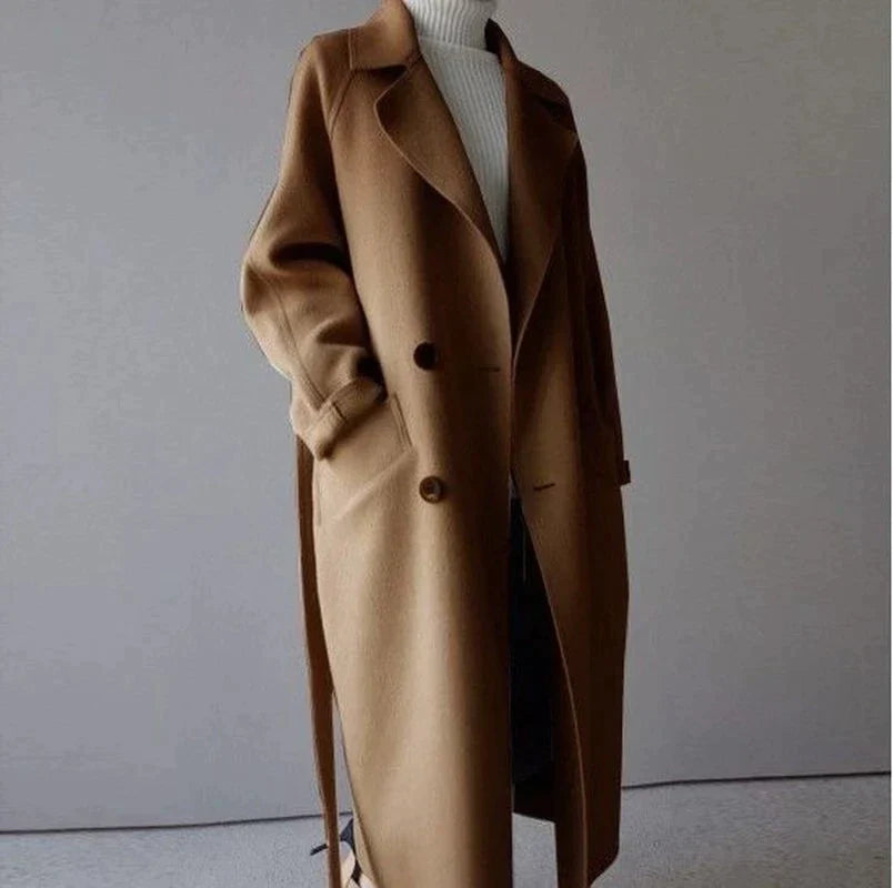 Women's Longline Wool Coat – Beige