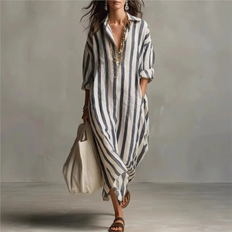 Women's Relaxed Maxi Dress with Pockets – Blue