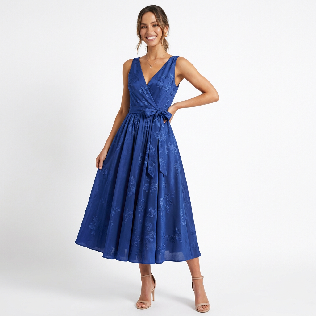 Floral Bow-Waist Midi Dress