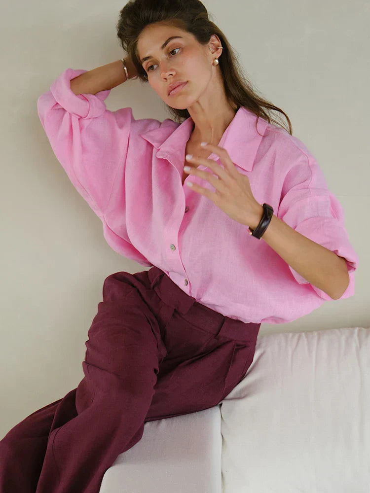 Women's Oversized Linen Blouse – Blue