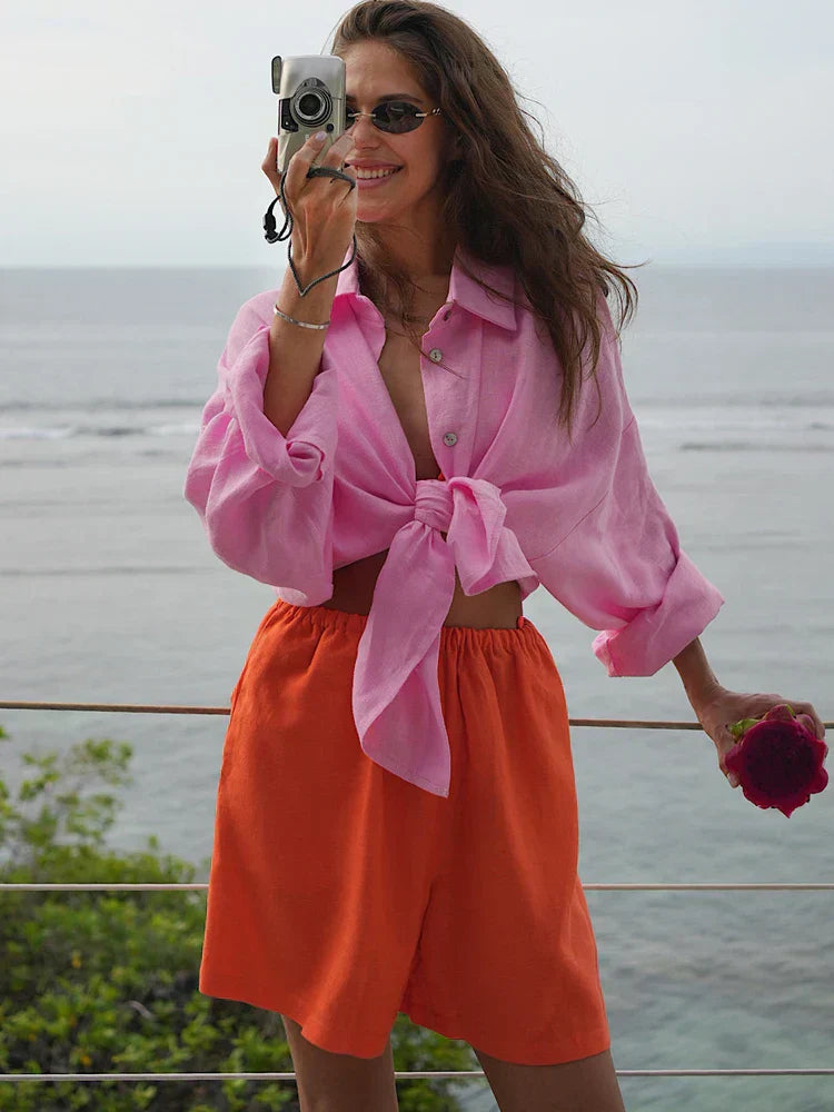Women's Oversized Linen Blouse – Pink