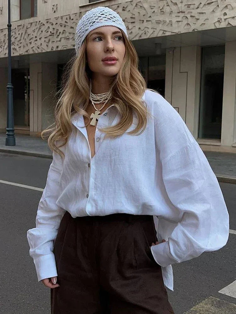 Women's Oversized Linen Blouse – Pink
