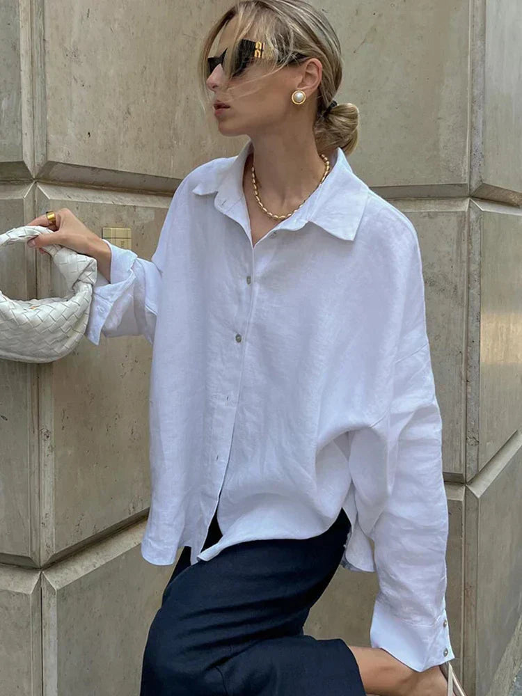 Women's Oversized Linen Blouse – White