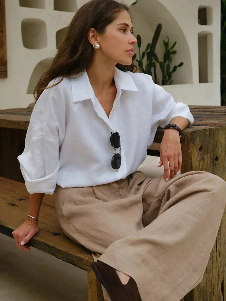Women's Oversized Linen Blouse – White