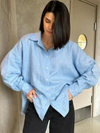 Women's Oversized Linen Blouse – Light Blue