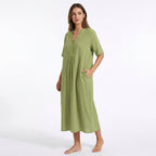 Relaxed Linen V-Neck Midi Dress