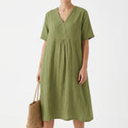Relaxed Linen V-Neck Midi Dress