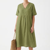 Relaxed Linen V-Neck Midi Dress