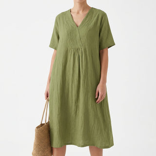 Relaxed Linen V-Neck Midi Dress