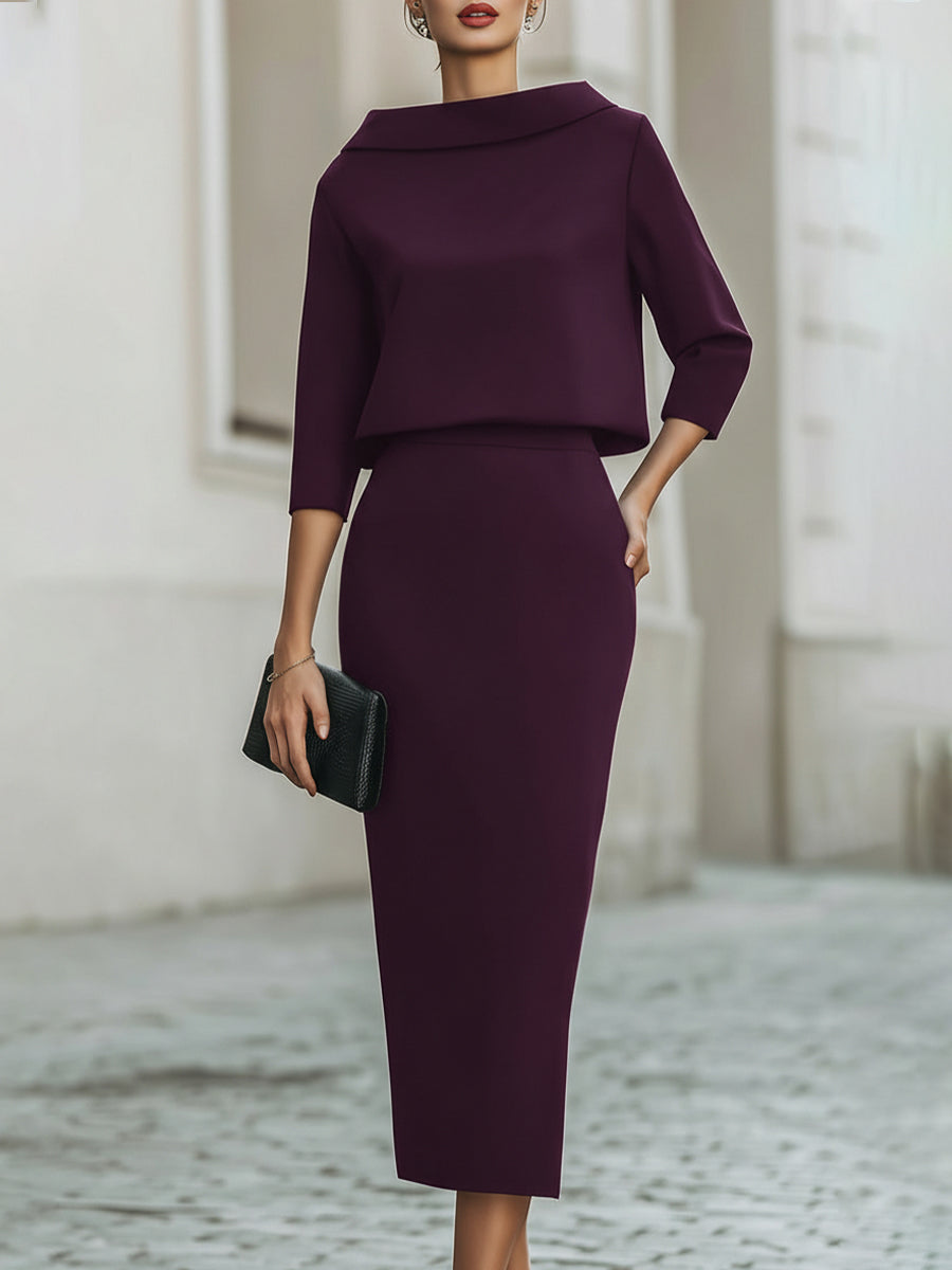 Boat-Neck Top & Midi Skirt Set