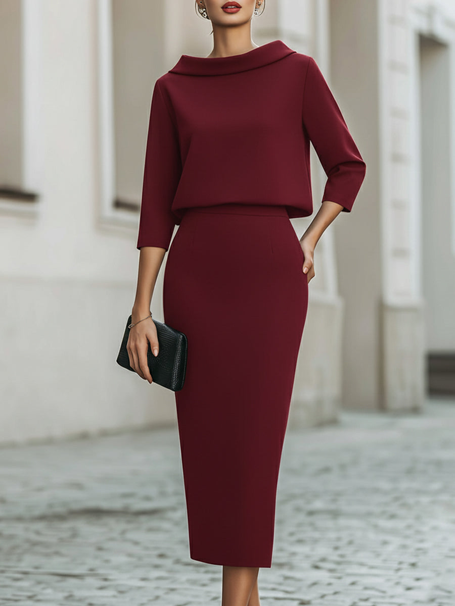 Boat-Neck Top & Midi Skirt Set