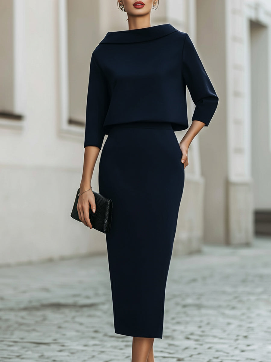 Boat-Neck Top & Midi Skirt Set