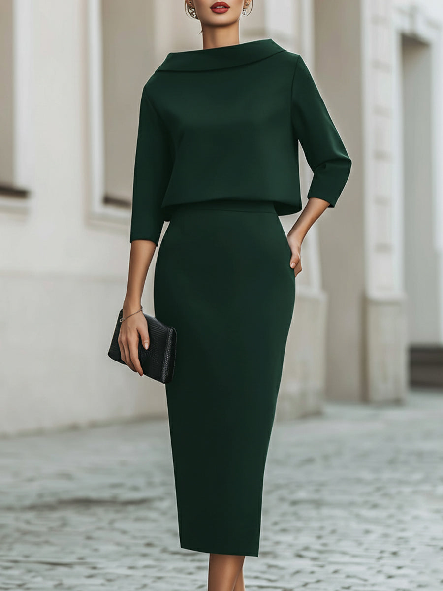 Boat-Neck Top & Midi Skirt Set