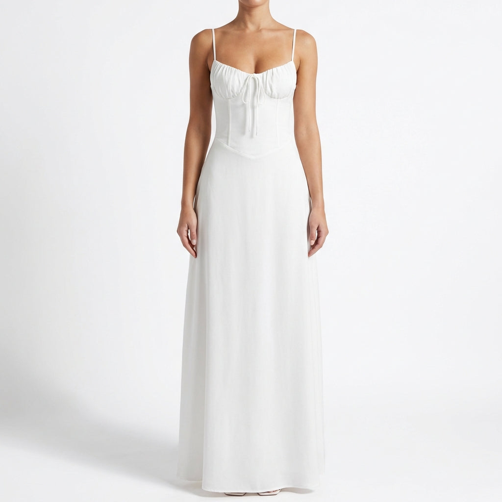 Ruched Bodice Sleeveless Maxi Dress