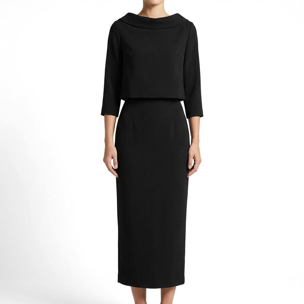 Boat-Neck Top & Midi Skirt Set