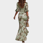 Fleur Floral Satin Maxi Dress in Sage Green by Aurelia Sun