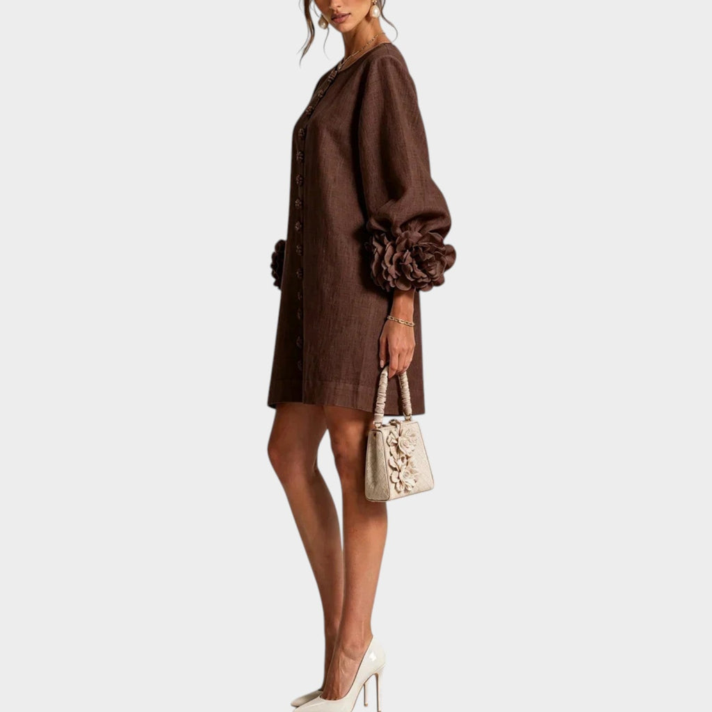 Meadow Floral-Sleeve Mini Dress with Bag in White by Aurelia Sun