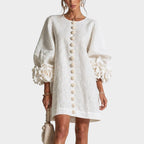Meadow Floral-Sleeve Mini Dress with Bag in White by Aurelia Sun