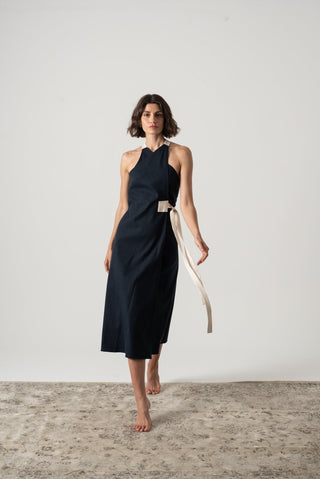 Zulu Linen Wrap Dress – Navy