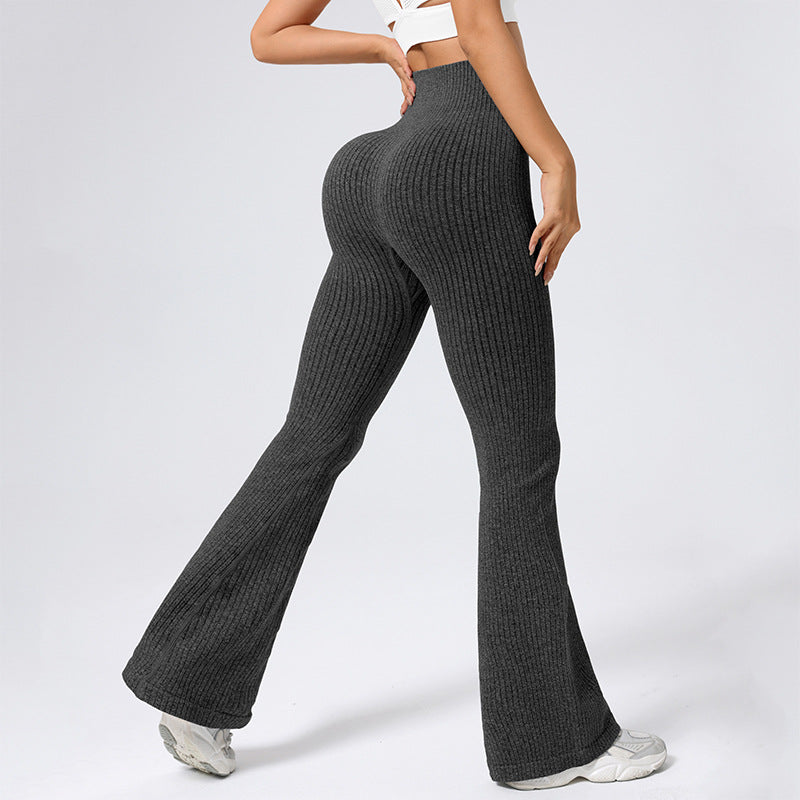 Mia Ribbed Flared Leggings – Black