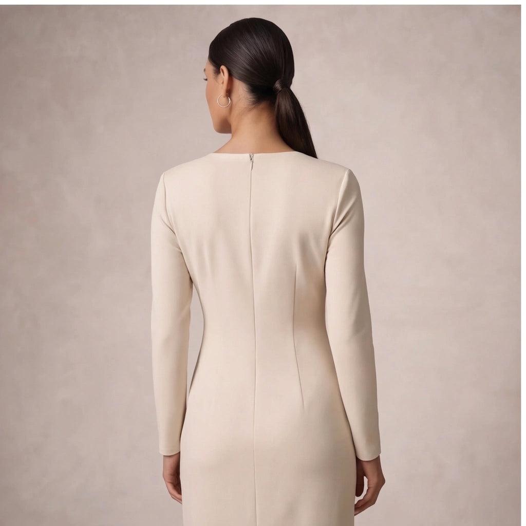 Women's Long-Sleeve Wrap Midi Dress – Beige