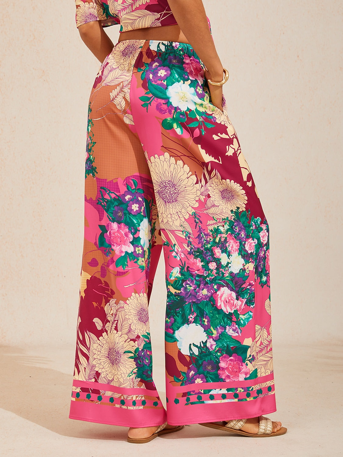 Golden Petal Satin Wide-Leg Pants by Aurelia Sun