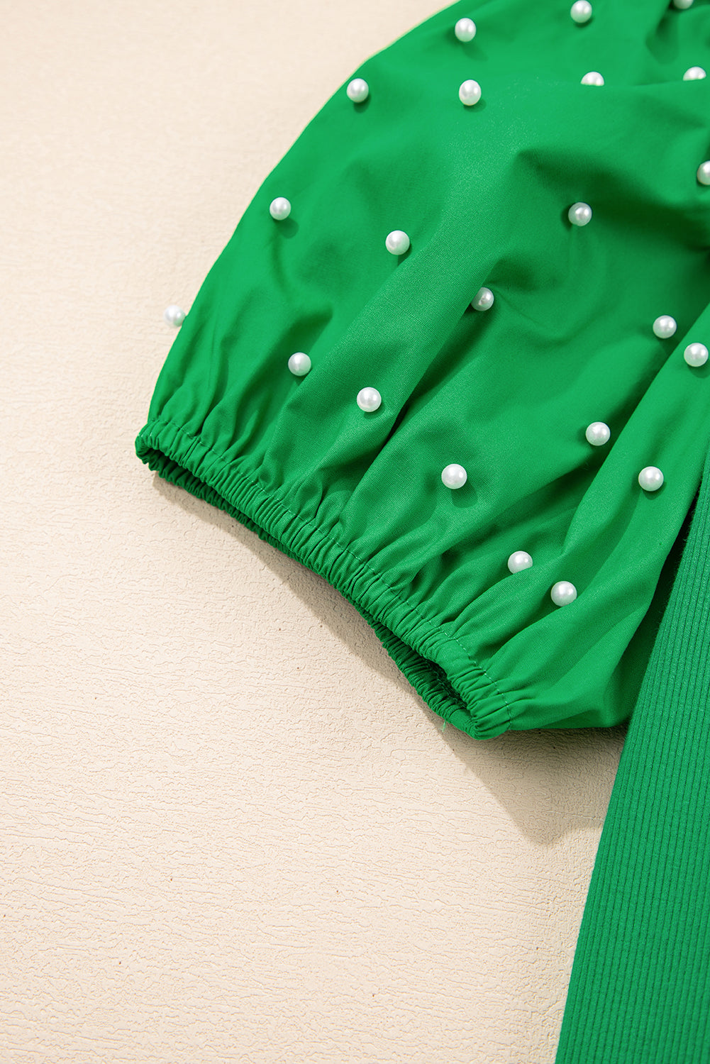 Women's Pearl Beaded Puff-Sleeve Knit Top – Green