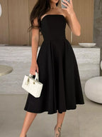 Women's Strapless Ruched Midi Dress – Black