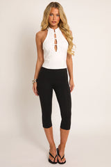 White High-Neck Keyhole Top