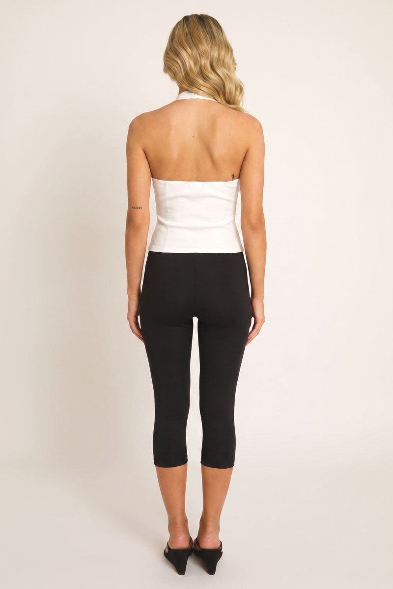 White High-Neck Keyhole Top