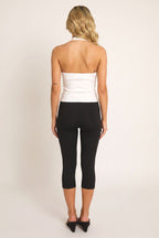 White High-Neck Keyhole Top