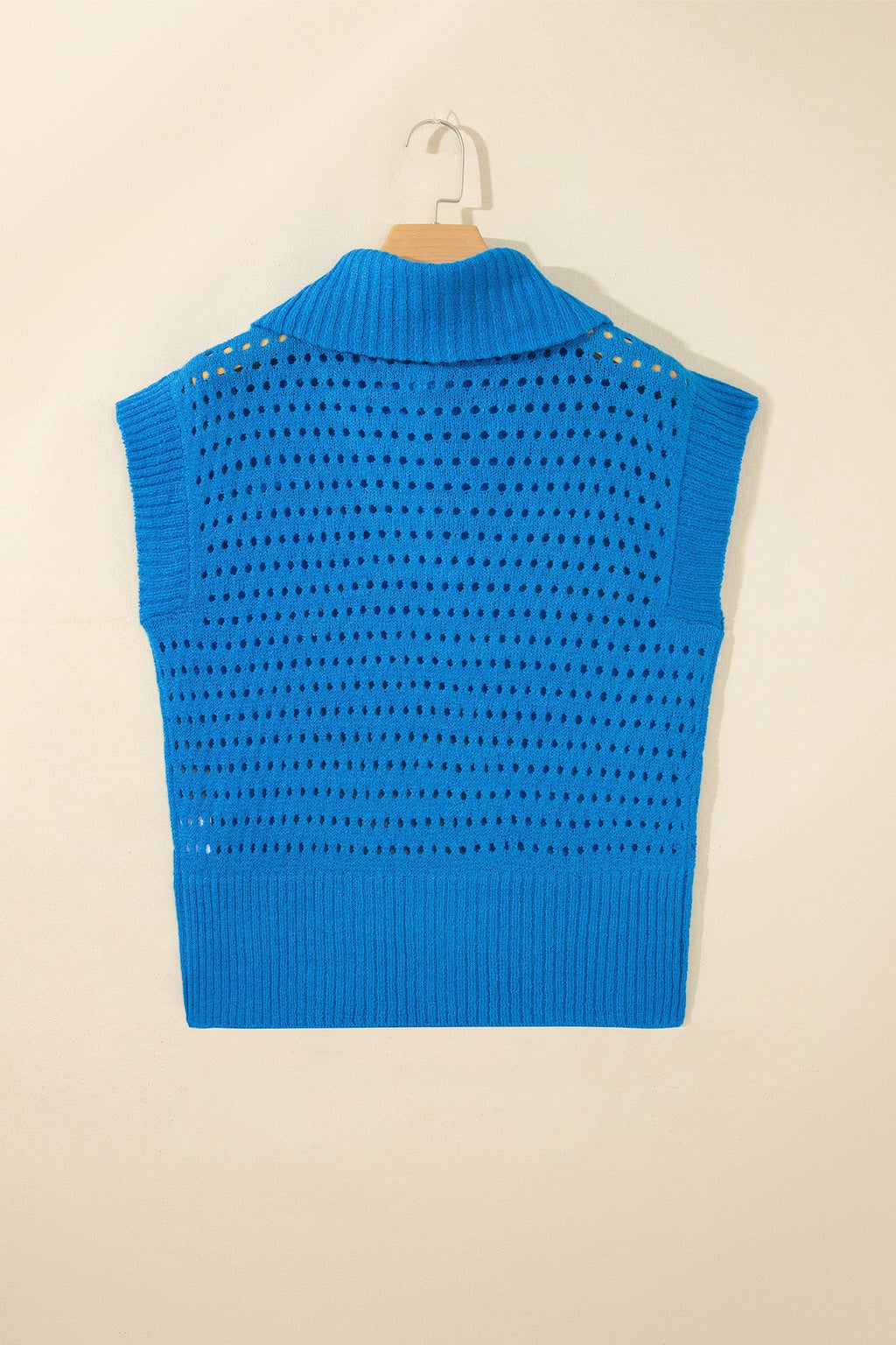 Women's Zip-Collar Knit Short-Sleeve Top – Light Blue