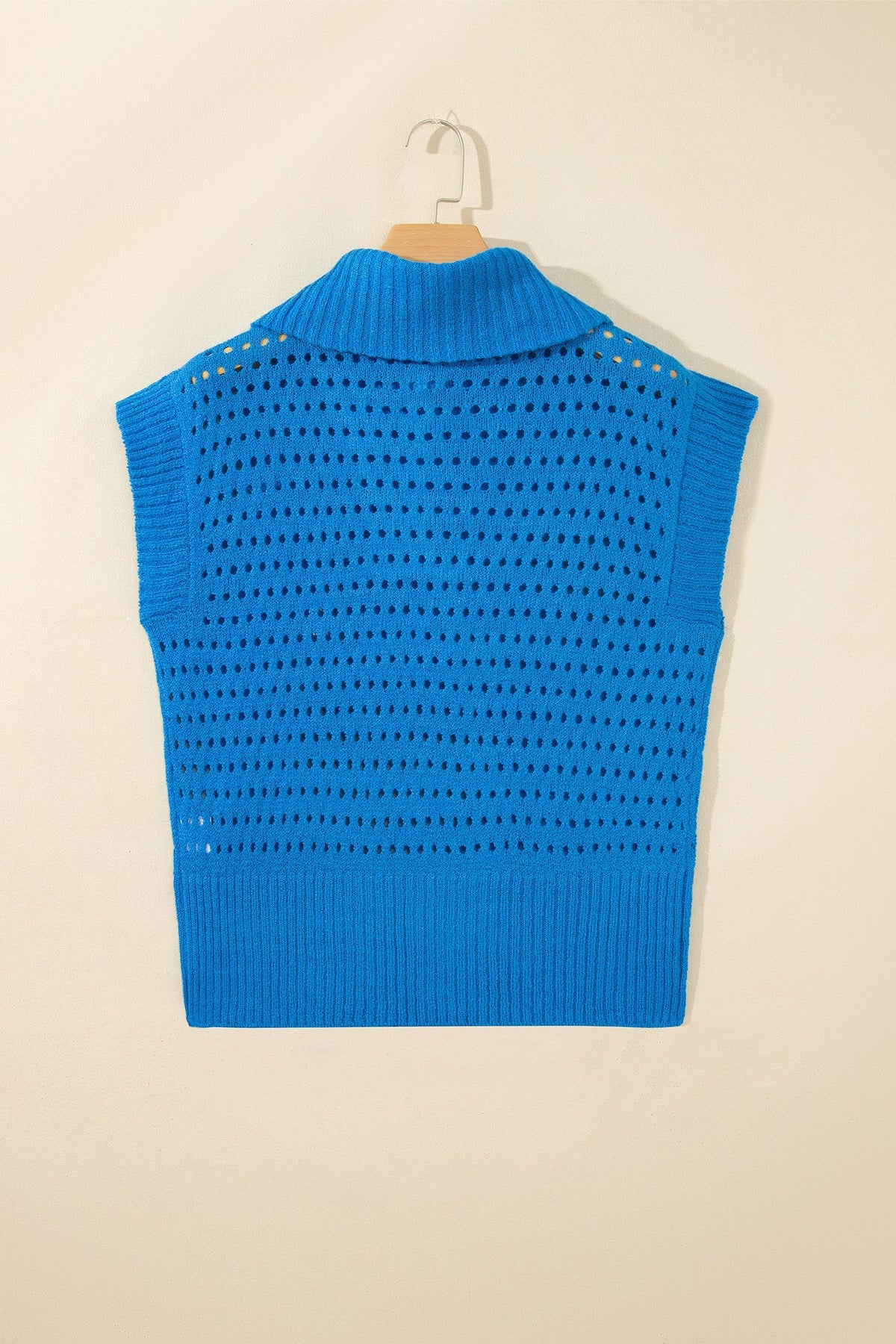 Women's Zip-Collar Knit Short-Sleeve Top – Light Blue