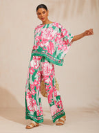 Hibiscus Satin Wide-Leg Pants in Midnight Blue by Aurelia Sun
